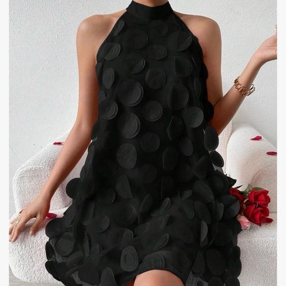 Stylish Black Halter Dress with 3D Circle Design Womens - Picture 1 of 13